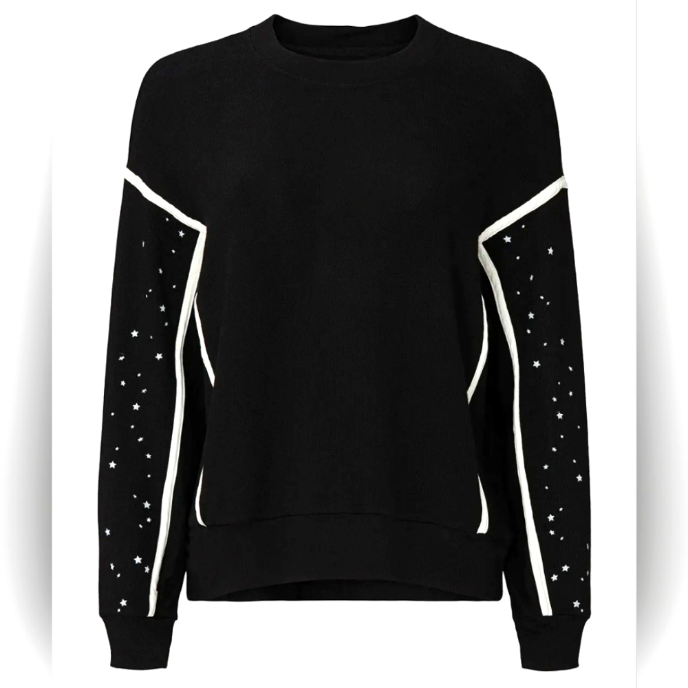 Monrow Black Super Soft Star Sleeve Sweatshirt With Seamed Binding Size Medium